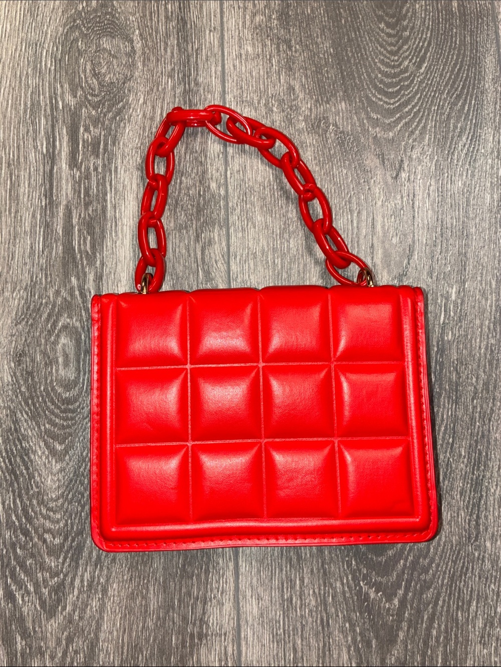 Red Quilted Plastic Chain-Handle Women’s Shoulder Bag
